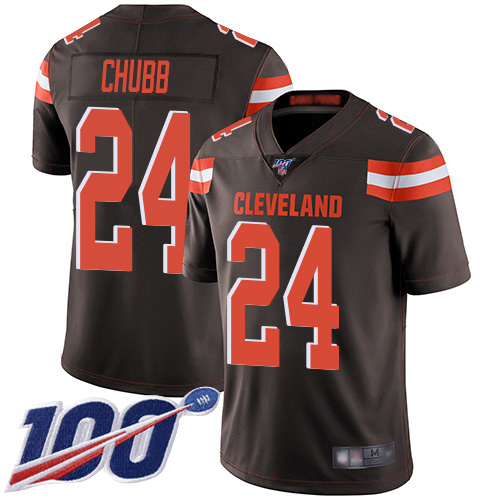 Cleveland Browns Nick Chubb Men Brown Limited Jersey 24 NFL Football Home 100th Season Vapor Untouchable